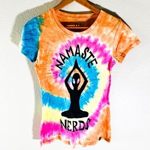 Namaste Nerds tie dyed vneck tshirt